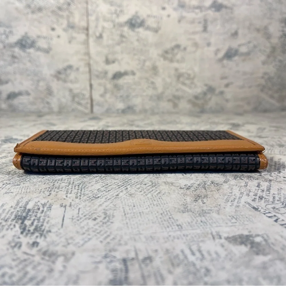 Vintage Ted Lapidus Paris Monogram Leather Wallet Tan Brown Bifold France